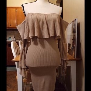 SAN . JOY. Beige Wood Dress. small.